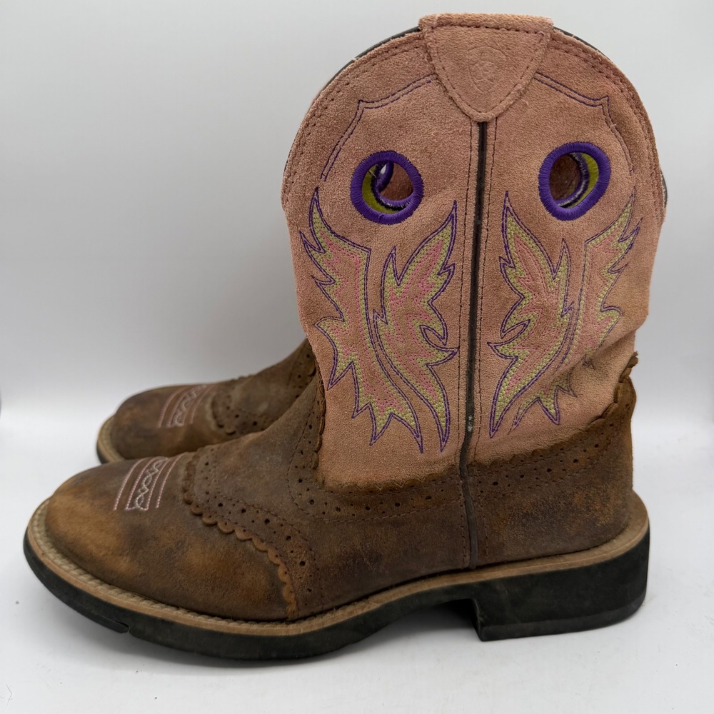 Ariat Boots Women 9B Fatbaby 10006855 Brown Pink Flame Stitching Western